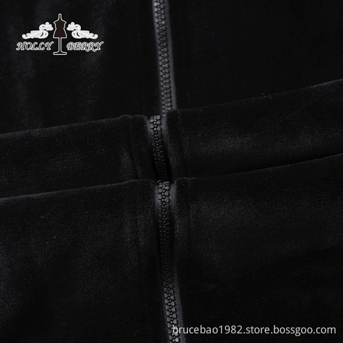 Fleece Hooded Unlined Velour Anti-wrinkle Solid Autumn Black Sweatshirt